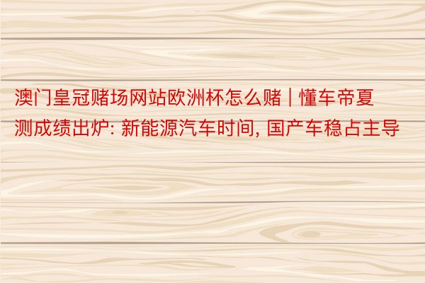 澳门皇冠赌场网站欧洲杯怎么赌 | 懂车帝夏测成绩出炉: 新能源汽车时间, 国产车稳占主导